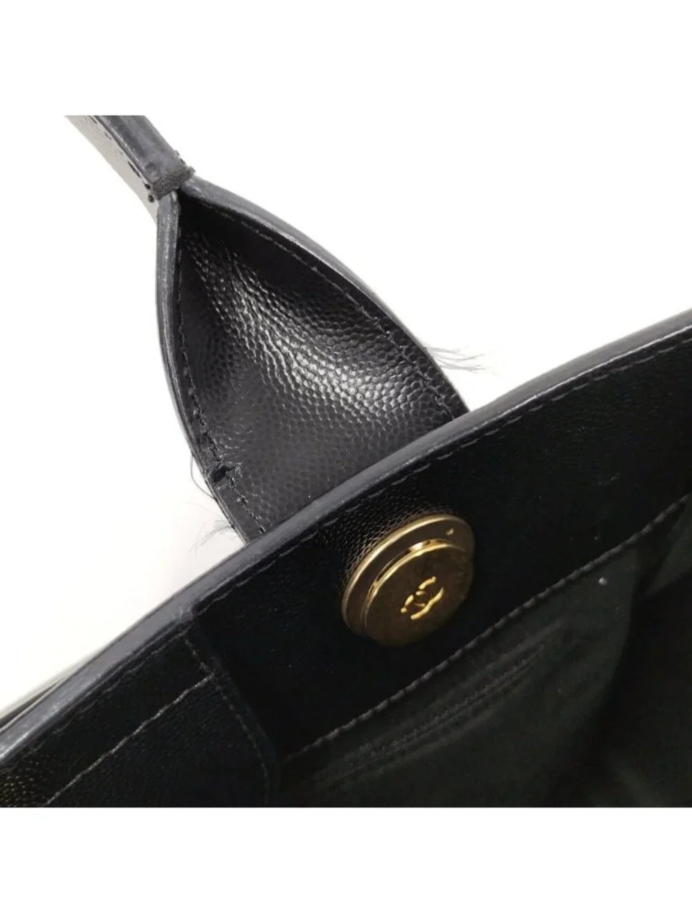 Chanel Deauville 2-Way Tote Studs Chain Shoulder Leather Black